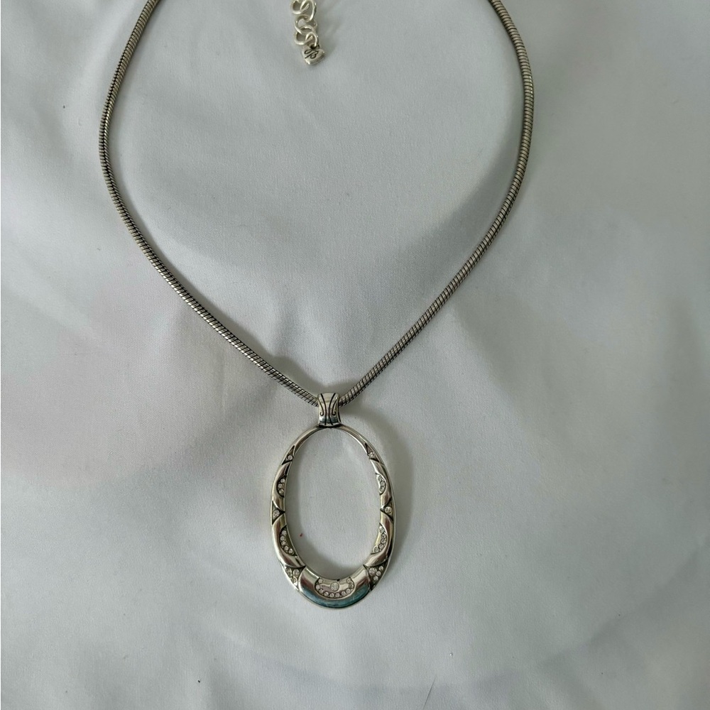 Brighton Reversible Oval Crystal | Etched Necklace Silver Plated 16-18” EUC - Picture 5 of 6